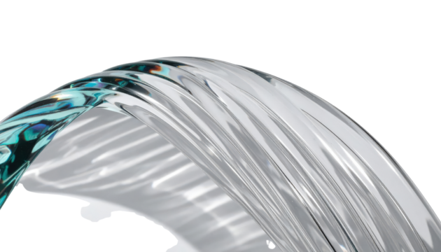 Curved Glass Structure with Green and Blue Pattern.