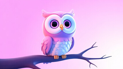 Adorable owl cartoon character perched on a branch, creating whimsical and cute designs with vibrant colors