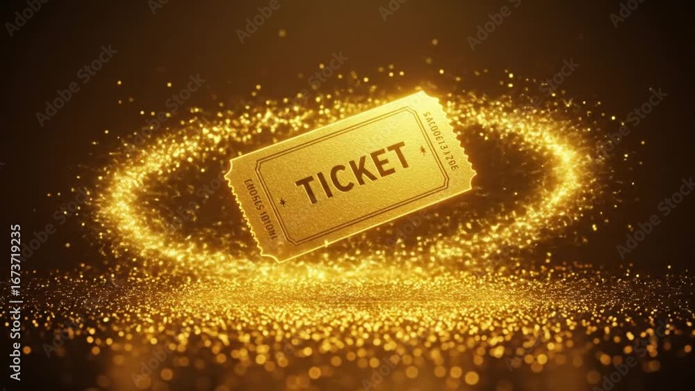 Aufkleber golden ticket sparkling in festive particle light animation loop