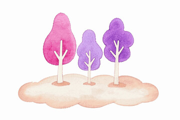Silent Sentinel Three stylized trees, pastel isolated watercolor vector illustration svg