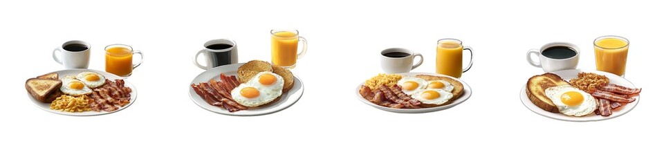 Set of breakfast plate isolated on transparent background