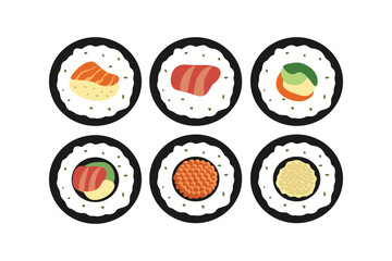 Assortment of Delicious Sushi Rolls with Various Toppings. Sushi rolls. Sushi dish. Asian cuisine. Japanese food. Korean food. Set of sushi.