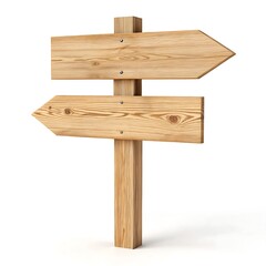 Fototapeta premium Two weathered wooden directional signs pointing in opposite directions on a white background