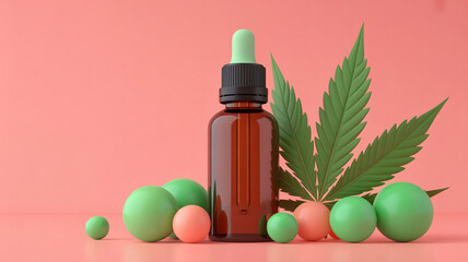 Organic CBD oil bottle with cannabis leaf for natural wellness and alternative medicine concepts