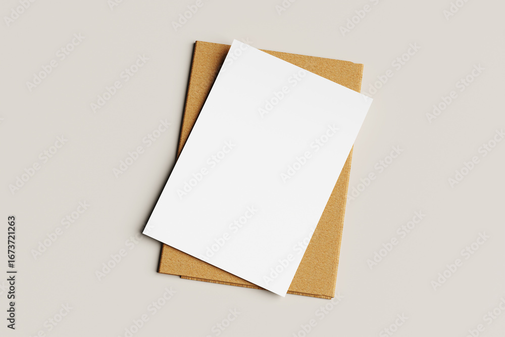 Poster blank a4 mockup on top of a realistic brown folder or envelope isolated on a gray background. blank 