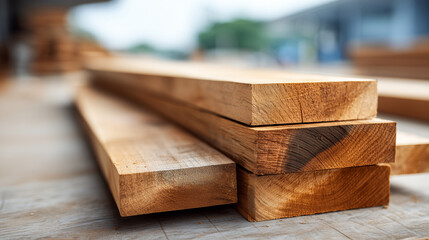 Stacked wooden planks with natural texture and grain, perfect for construction, carpentry and woodworking projects.