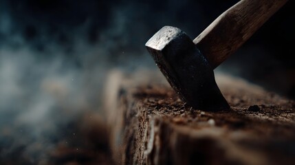 Powerful Moment as Hammer Strikes Nail into Wood