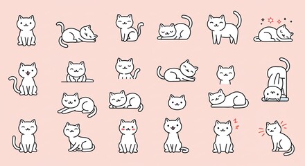 Cute cat icons in various poses