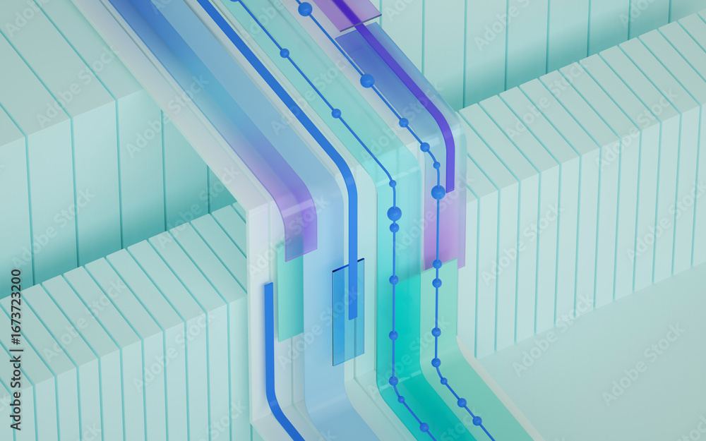 Poster 3d render technology, data transfer, database, llm, large language model concept. abstract backgroun