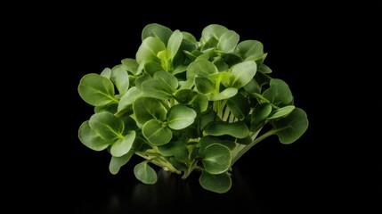 Vibrant cluster of microgreens against a dramatic black backdrop showing freshness