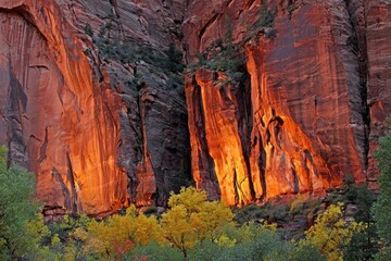 Canyon walls bathed in golden light
