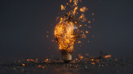 Light bulb exploding in fiery display of energy and destruction