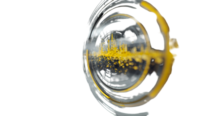 Abstract distorted sphere with yellow accents isolated on transparent background