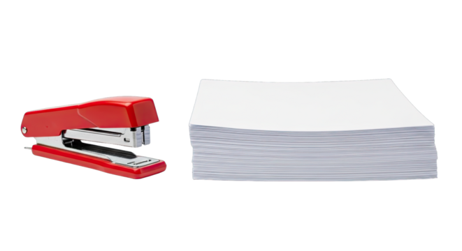 red stapler and stack of paper office efficiency and productivity