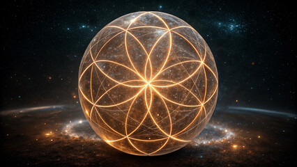 Cosmic Sphere with Sacred Geometry Pattern in Nebula universe space