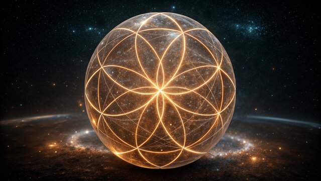 Cosmic Sphere with Sacred Geometry Pattern in Nebula universe space