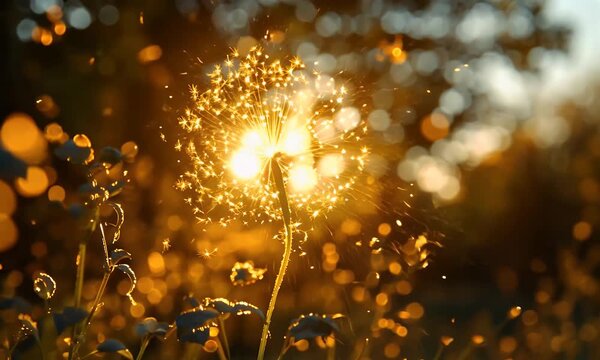 Golden dandelion at sunset