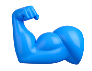 3D Blue Flexed Biceps Emoji, Isolated on Transparent Background
