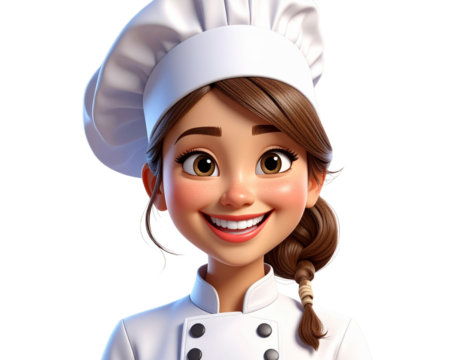 3D Chef Emoji Wearing White Hat, Isolated on Transparent Background