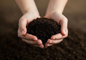Hands Holding Rich Soil for Gardening. Generative Ai