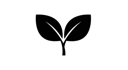 Black silhouette icon of a young plant sprout with two leaves.