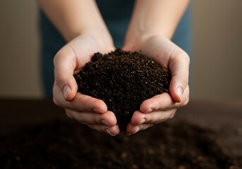 Hands Holding Rich Soil for Gardening. Generative Ai