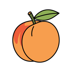 Cartoon Peach with Green Leaf and Stem