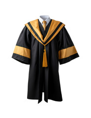 Graduation gown academic attire black robe gold trim formal clothing ceremonial education success achievement isolated on transparency background