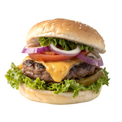 Juicy Cheeseburger: Delicious Beef Patty, Melted Cheese, and Fresh Toppings