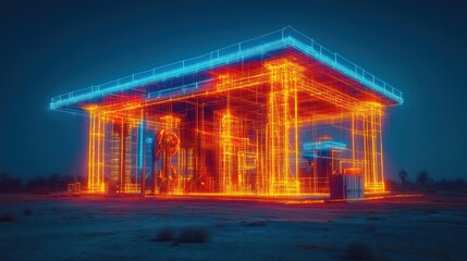 Futuristic glowing gas station