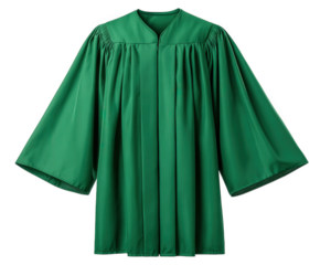 Green graduation gown ceremonial outfit academic robe shiny fabric formal attire education celebration isolated on transparency background