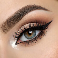 Obraz premium Woman's eye with dramatic winged eyeliner and lashes