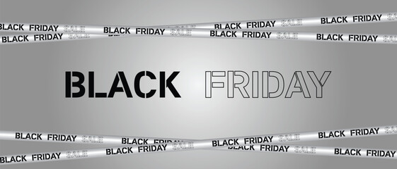 Black Friday sale banner with red and black crossed ribbons and tapes on a red background. Sale, Offer, Graphic elements. Vector illustration