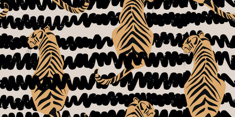 Tiger motif with wavy stripes pattern