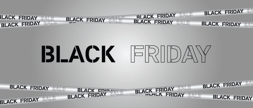 Black Friday sale banner with red and black crossed ribbons and tapes on a red background. Sale, Offer, Graphic elements. Vector illustration - Powered by Adobe