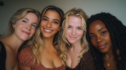 Portrait of diverse young women friends smiling together
