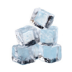 A pyramid stack of clear melting ice cubes with condensation and frost detail isolated on a transparent background for refreshing beverage and cooling concepts isolated on transparent background