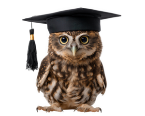 Owl graduation cap academic symbol education wisdom mascot brown feather isolated clipart. An owl wearing graduation cap symbolizes wisdom and academic achievement perfect for educational themes