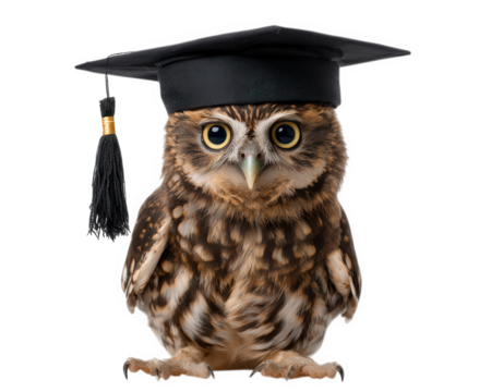 Owl graduation cap academic symbol education wisdom mascot brown feather isolated clipart. An owl wearing graduation cap symbolizes wisdom and academic achievement perfect for educational themes
