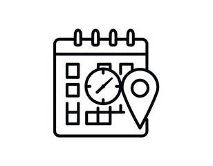 Calendar, clock, and location pin. Simple line art design