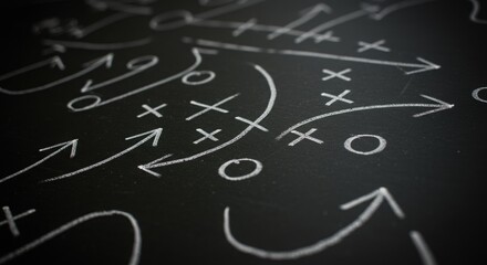 Strategic Game Plan Drawn with Chalk on a Black Chalkboard