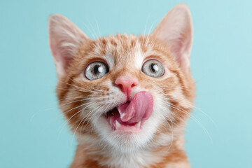 Portrait of cat stick out tongue. Ai generative art