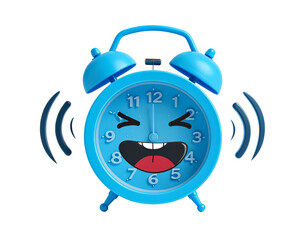 Cartoon Alarm Clock Emoji Ringing Loudly with Shaking Bells, White Background