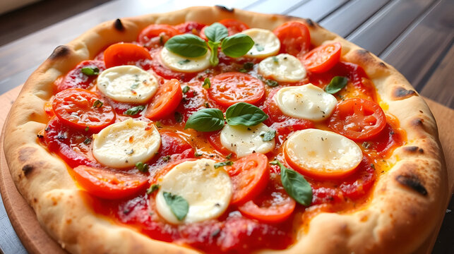 Pinsa romana con base pomodoro, mozzarella e mortadella, cibo italiano