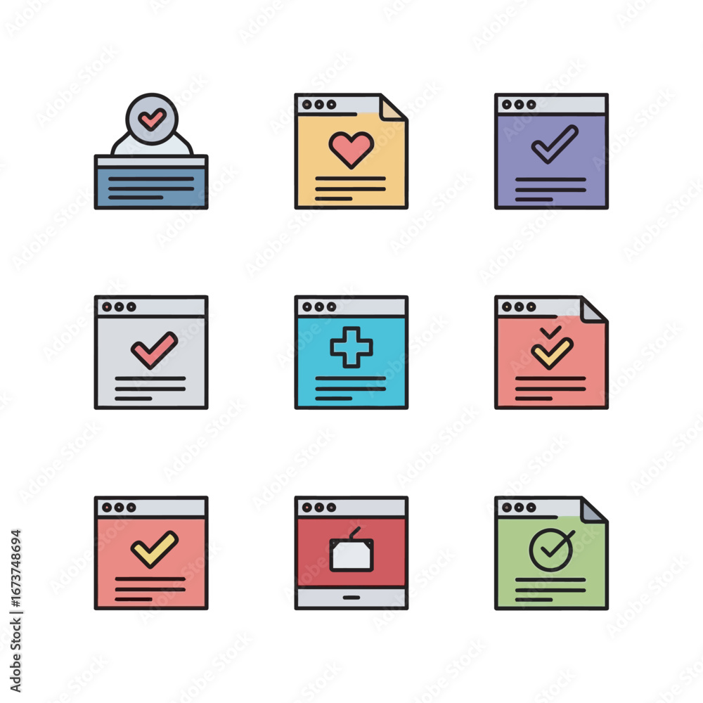 Poster colorful icons display content creation in digital space