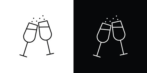 champagne glasses icons. simple, stroke, black icons