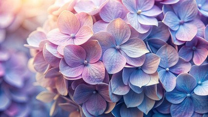 Macro view of vibrant hydrangea petals in soft pastel hues