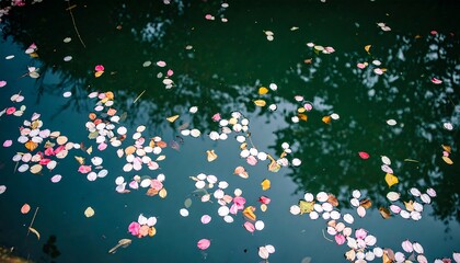 Colorful petals on water