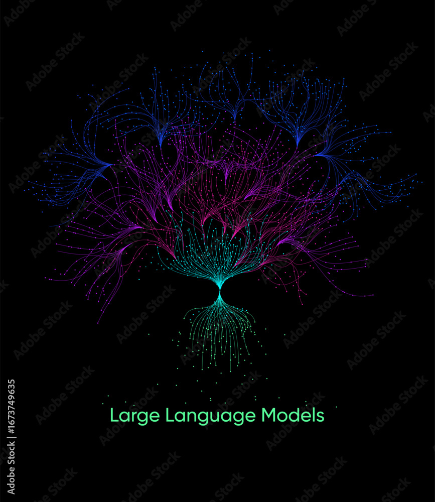 Poster illustration of abstract stream. artificial intelligence. big data, technology, ai, data transfer, d