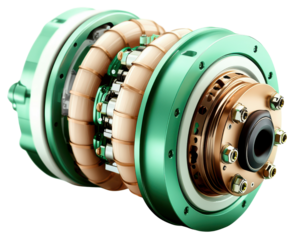 High performance electric motor with copper coils and green metallic housing